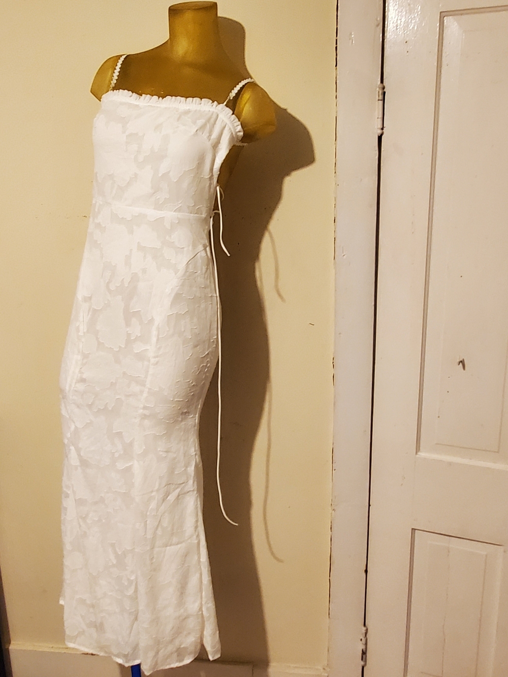 White Spaghetti Strap Textured Maxi Dress